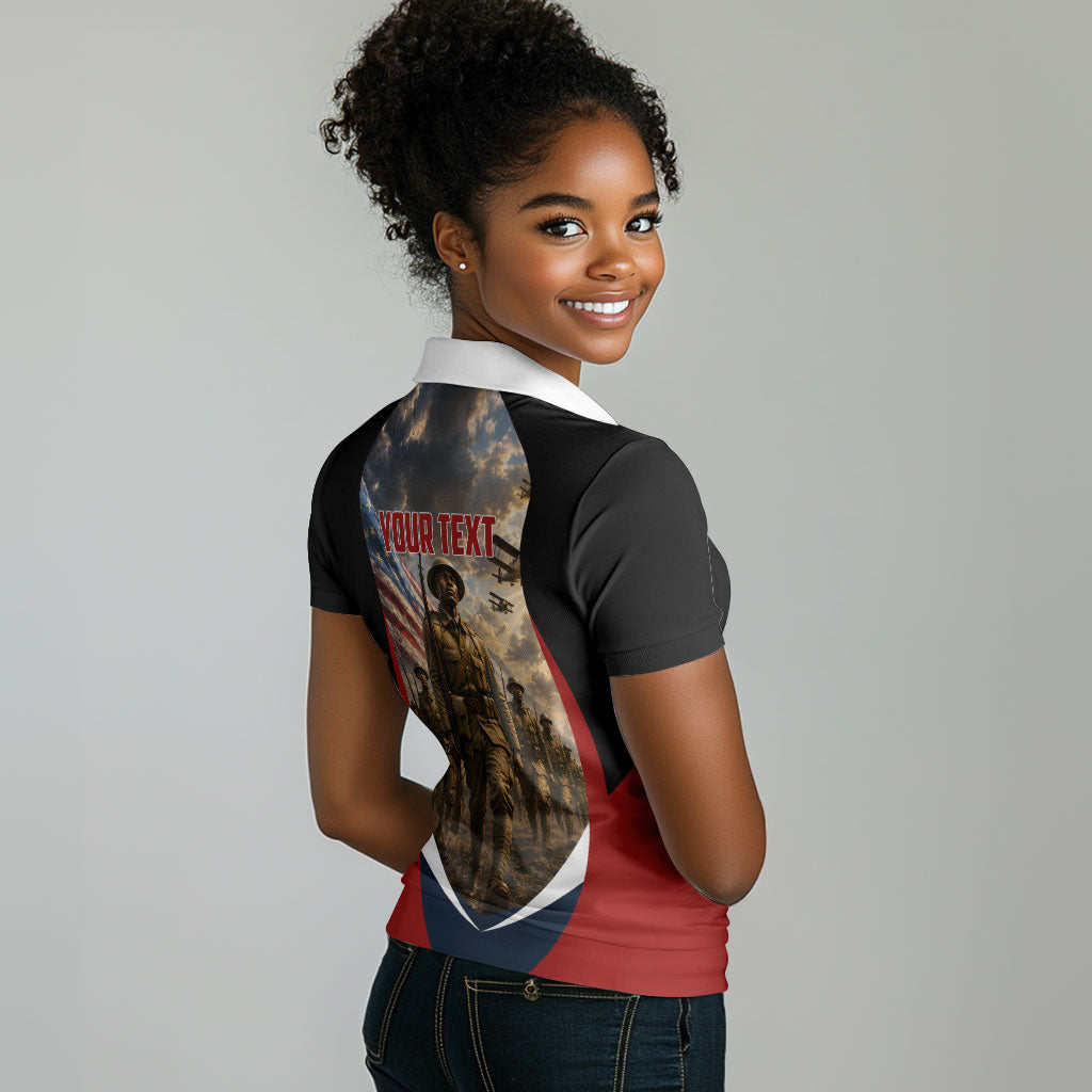 Personalized Harlem Hellfighters Women Polo Shirt WWI African American Soldiers Patriotic Vintage Art