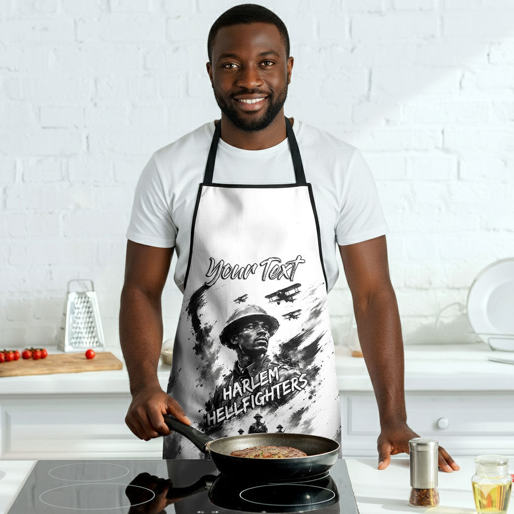 Personalized Harlem Hellfighters Apron WWI African American Soldiers Monochrome Grunge Sketch Art