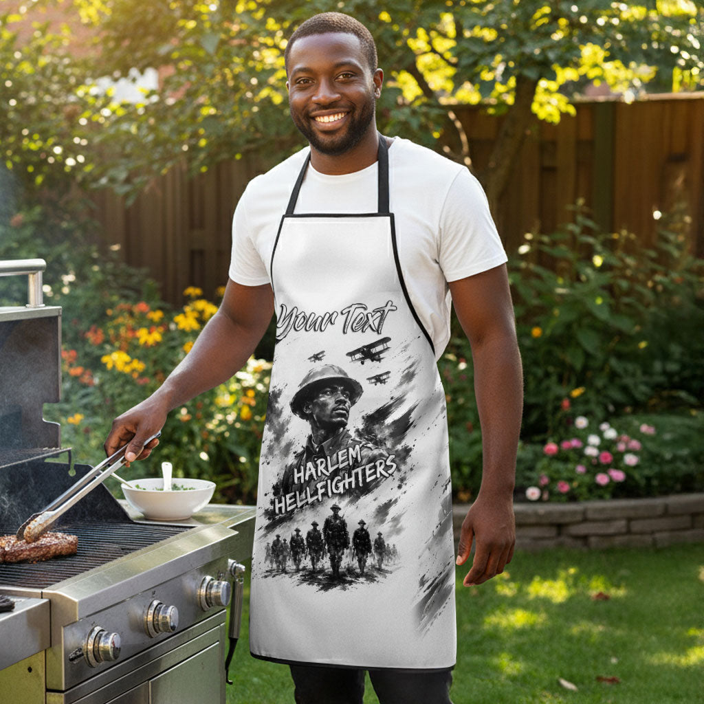 Personalized Harlem Hellfighters Apron WWI African American Soldiers Monochrome Grunge Sketch Art