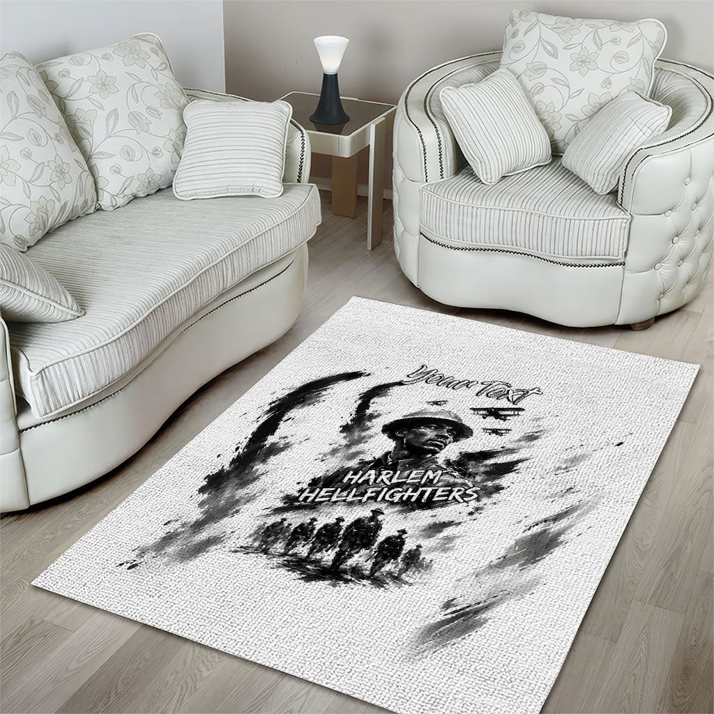 Personalized Harlem Hellfighters Area Rug WWI African American Soldiers Monochrome Grunge Sketch Art