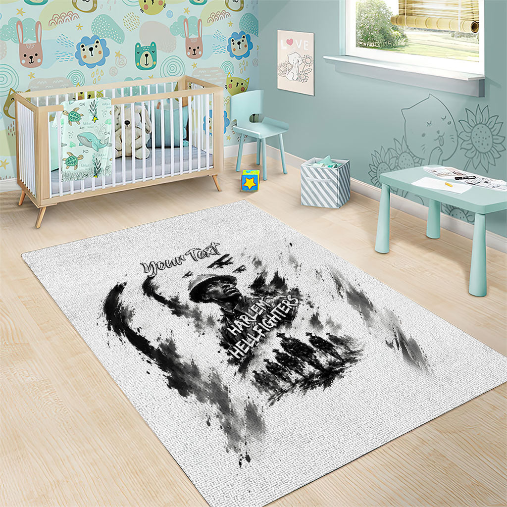 Personalized Harlem Hellfighters Area Rug WWI African American Soldiers Monochrome Grunge Sketch Art