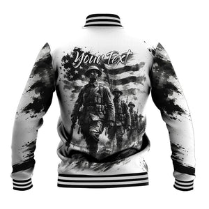 Personalized Harlem Hellfighters Baseball Jacket WWI African American Soldiers Monochrome Grunge Sketch Art