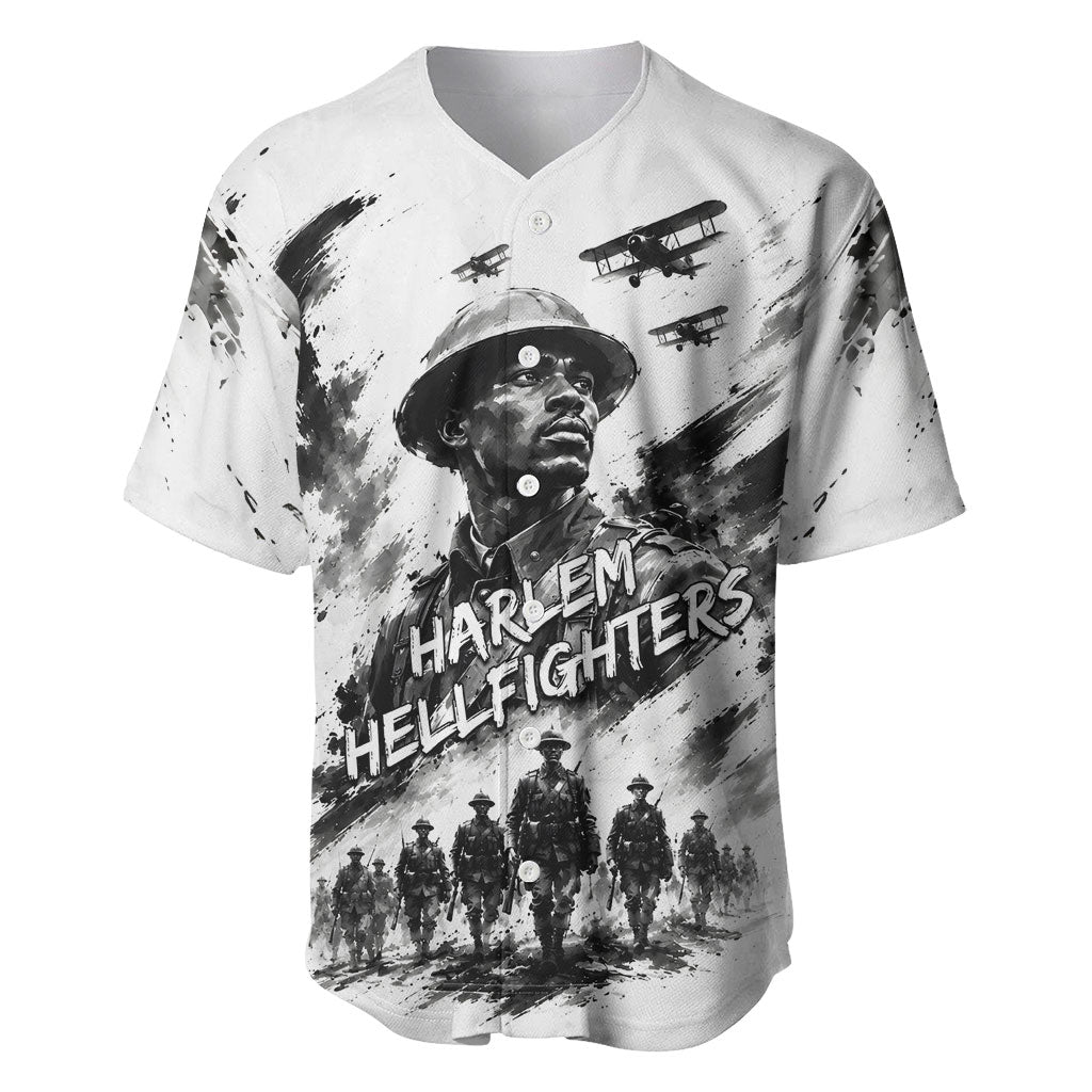 Personalized Harlem Hellfighters Baseball Jersey WWI African American Soldiers Monochrome Grunge Sketch Art