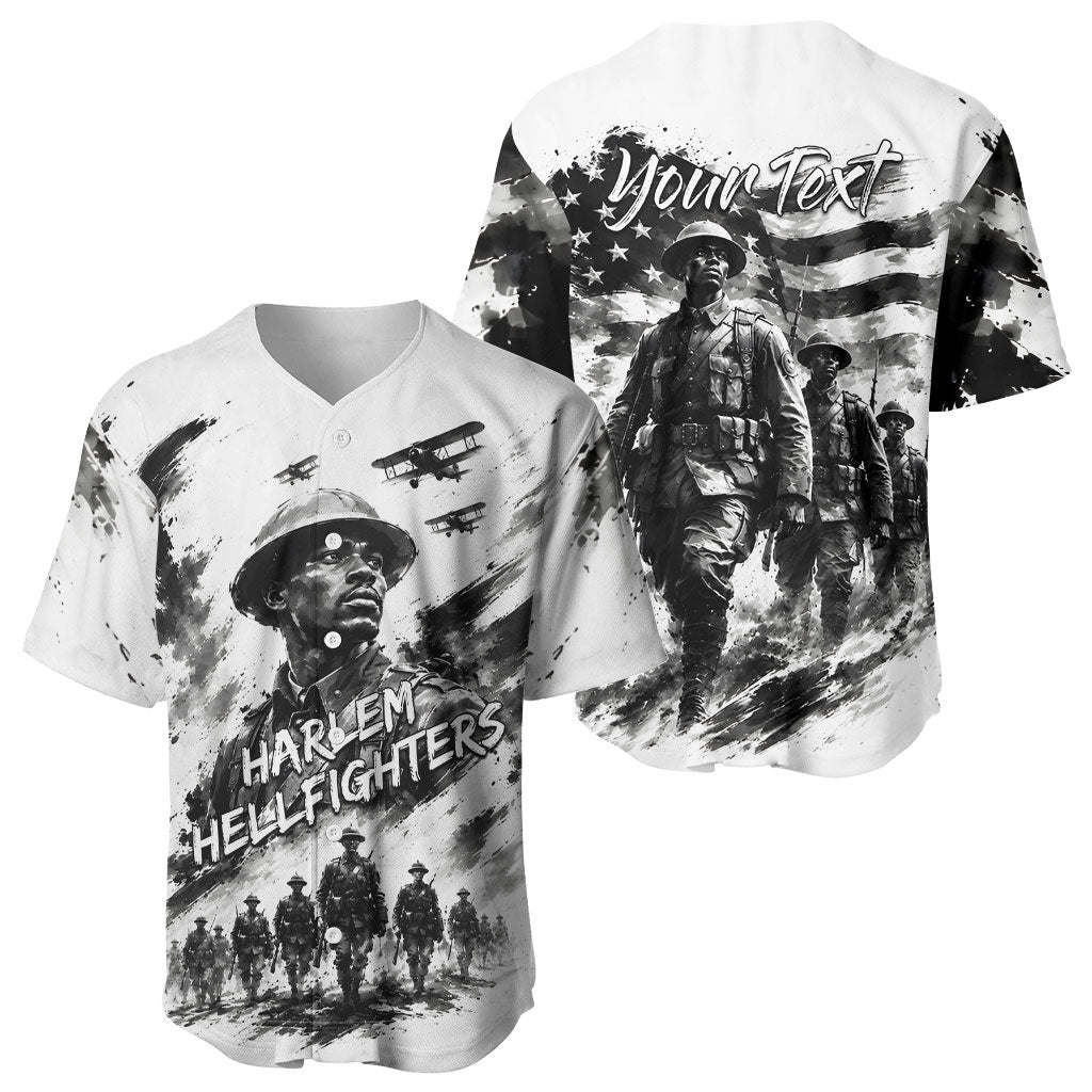 Personalized Harlem Hellfighters Baseball Jersey WWI African American Soldiers Monochrome Grunge Sketch Art