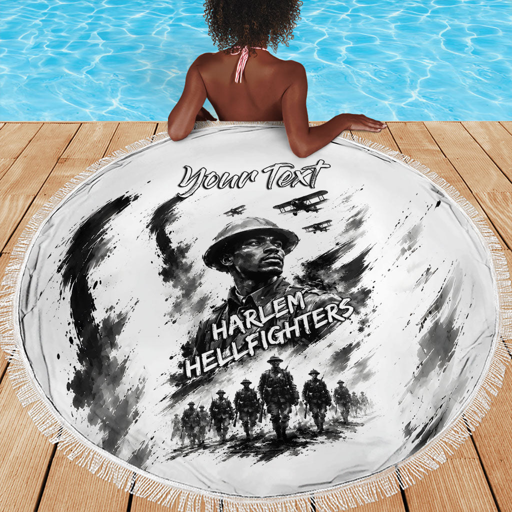 Personalized Harlem Hellfighters Beach Blanket WWI African American Soldiers Monochrome Grunge Sketch Art