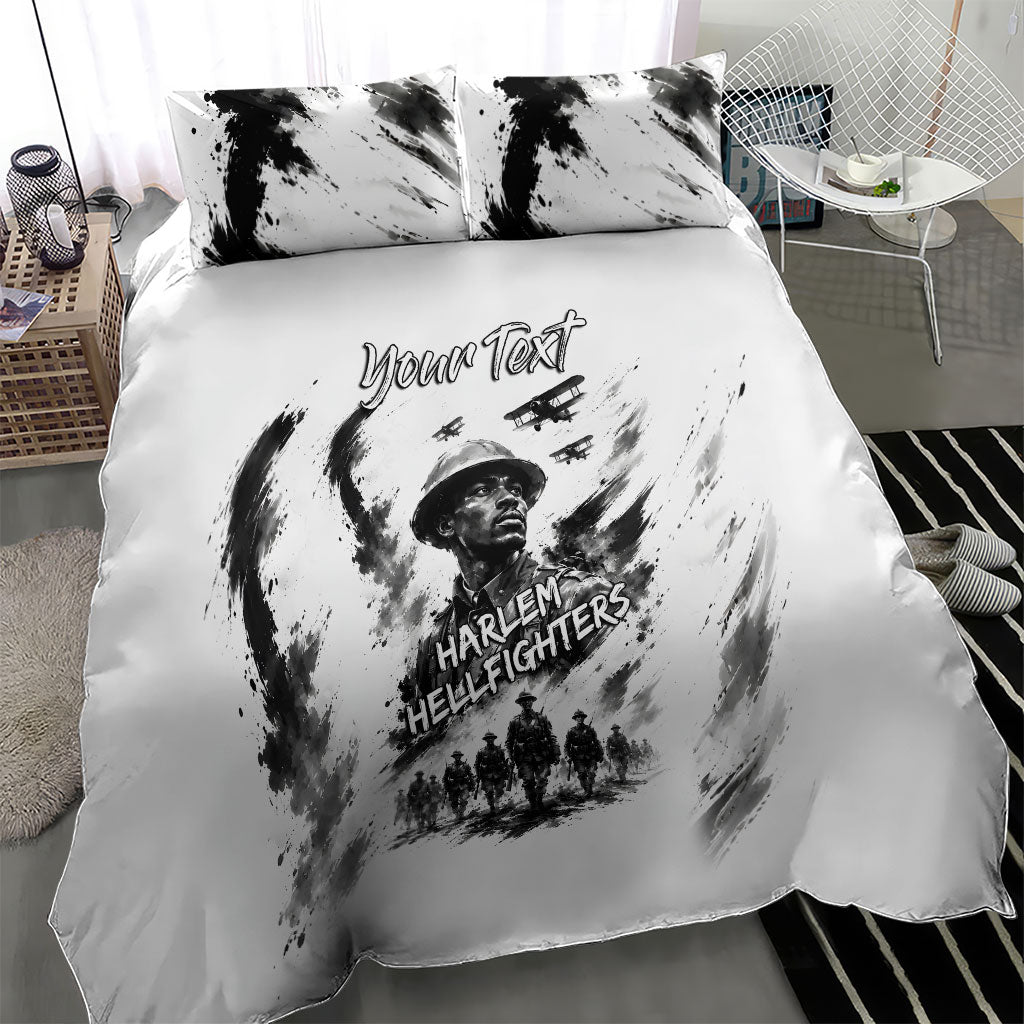 Personalized Harlem Hellfighters Bedding Set WWI African American Soldiers Monochrome Grunge Sketch Art