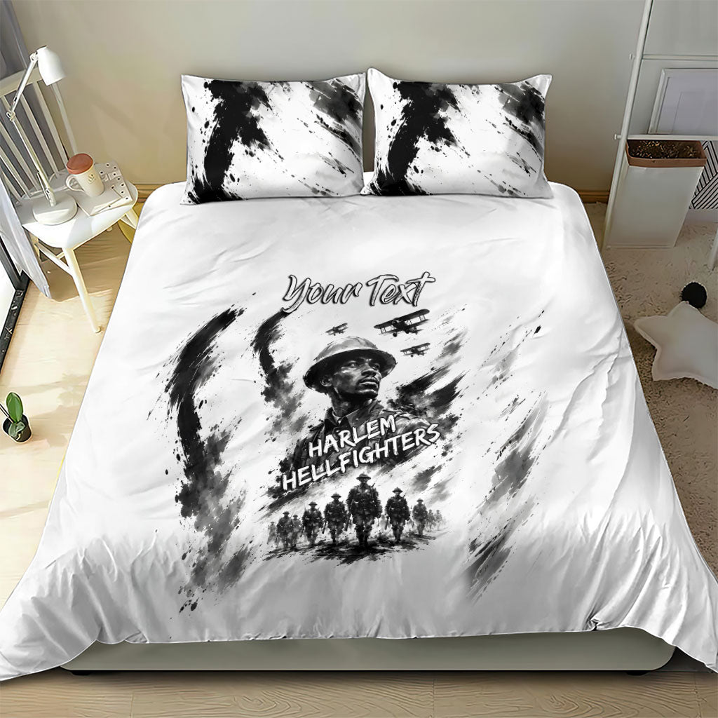 Personalized Harlem Hellfighters Bedding Set WWI African American Soldiers Monochrome Grunge Sketch Art