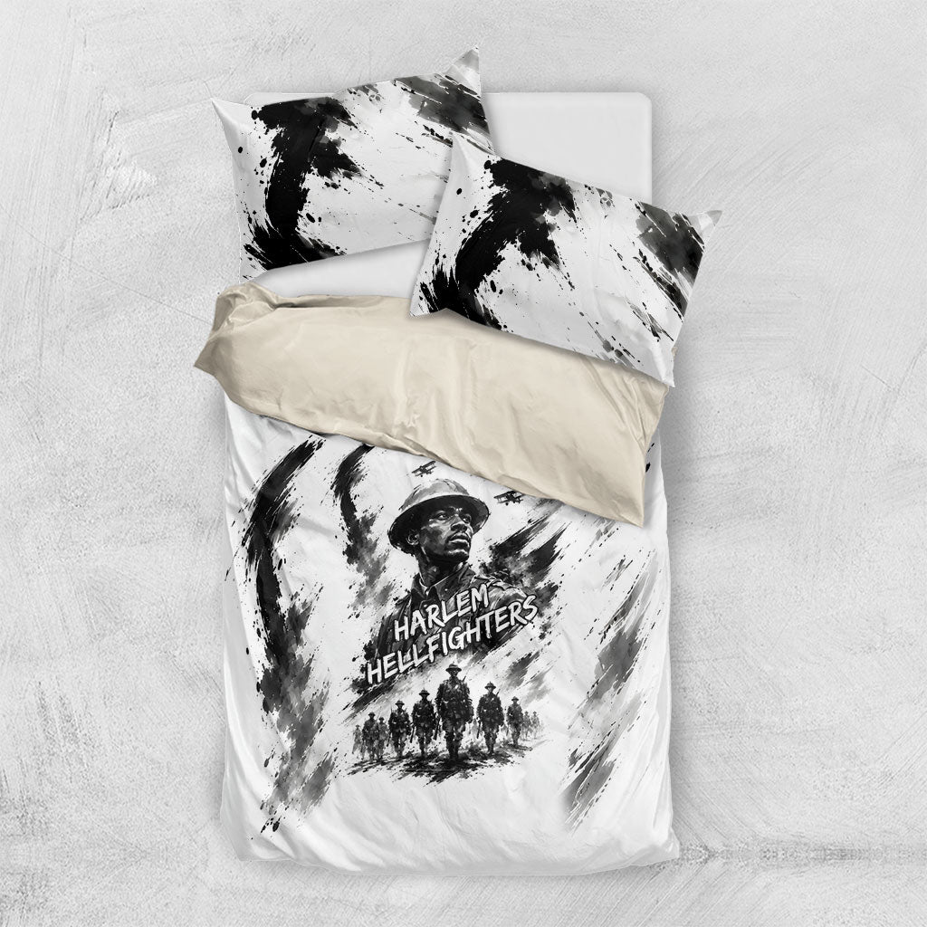 Personalized Harlem Hellfighters Bedding Set WWI African American Soldiers Monochrome Grunge Sketch Art