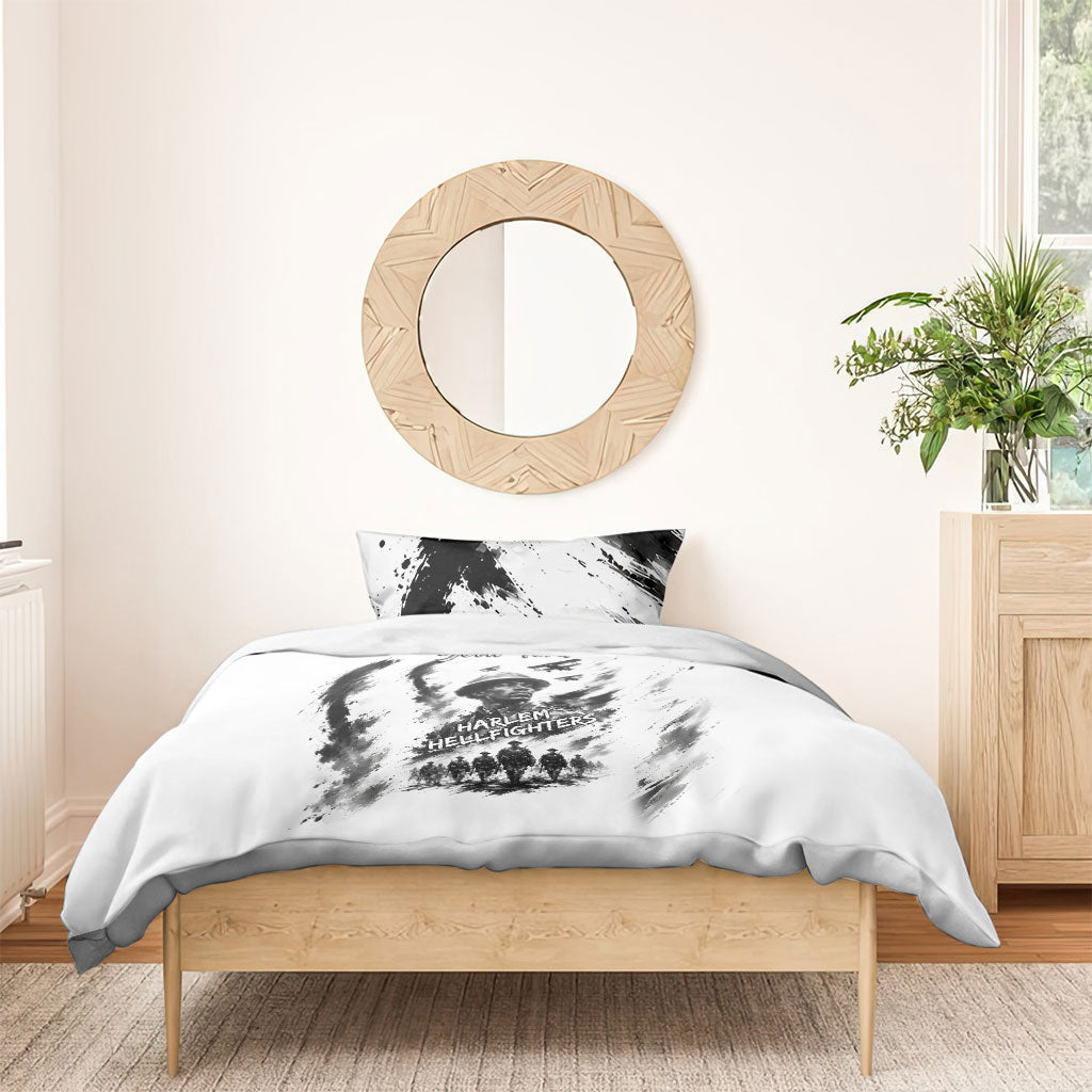 Personalized Harlem Hellfighters Bedding Set WWI African American Soldiers Monochrome Grunge Sketch Art