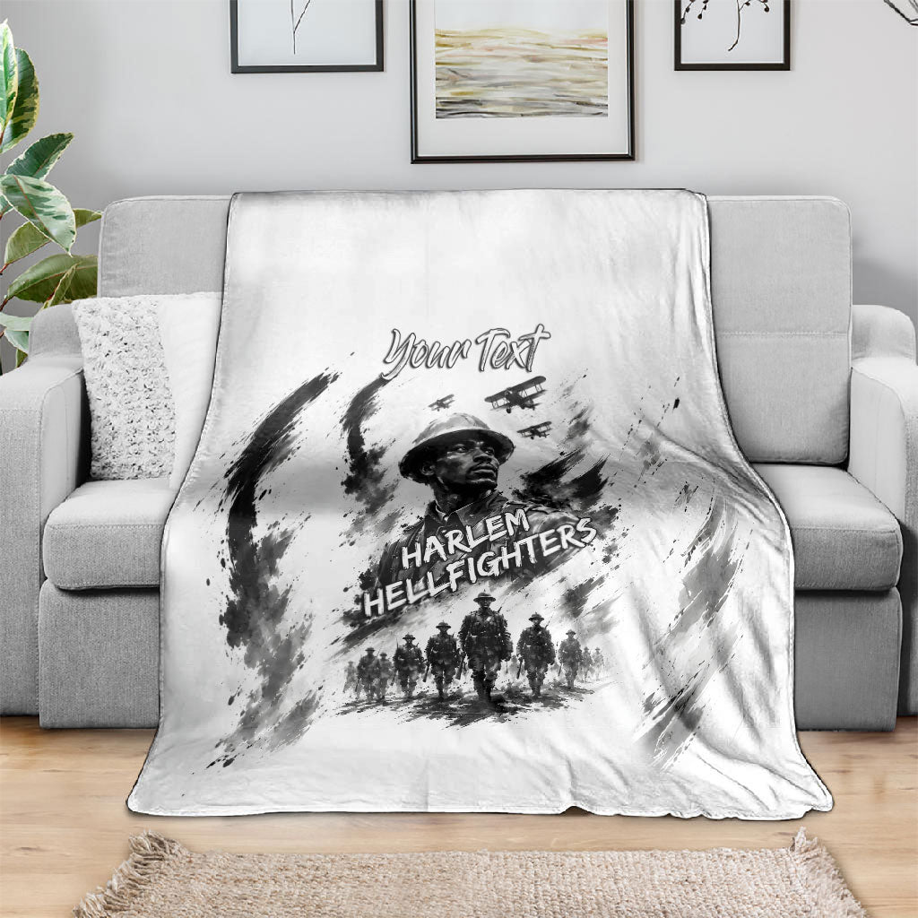 Personalized Harlem Hellfighters Blanket WWI African American Soldiers Monochrome Grunge Sketch Art