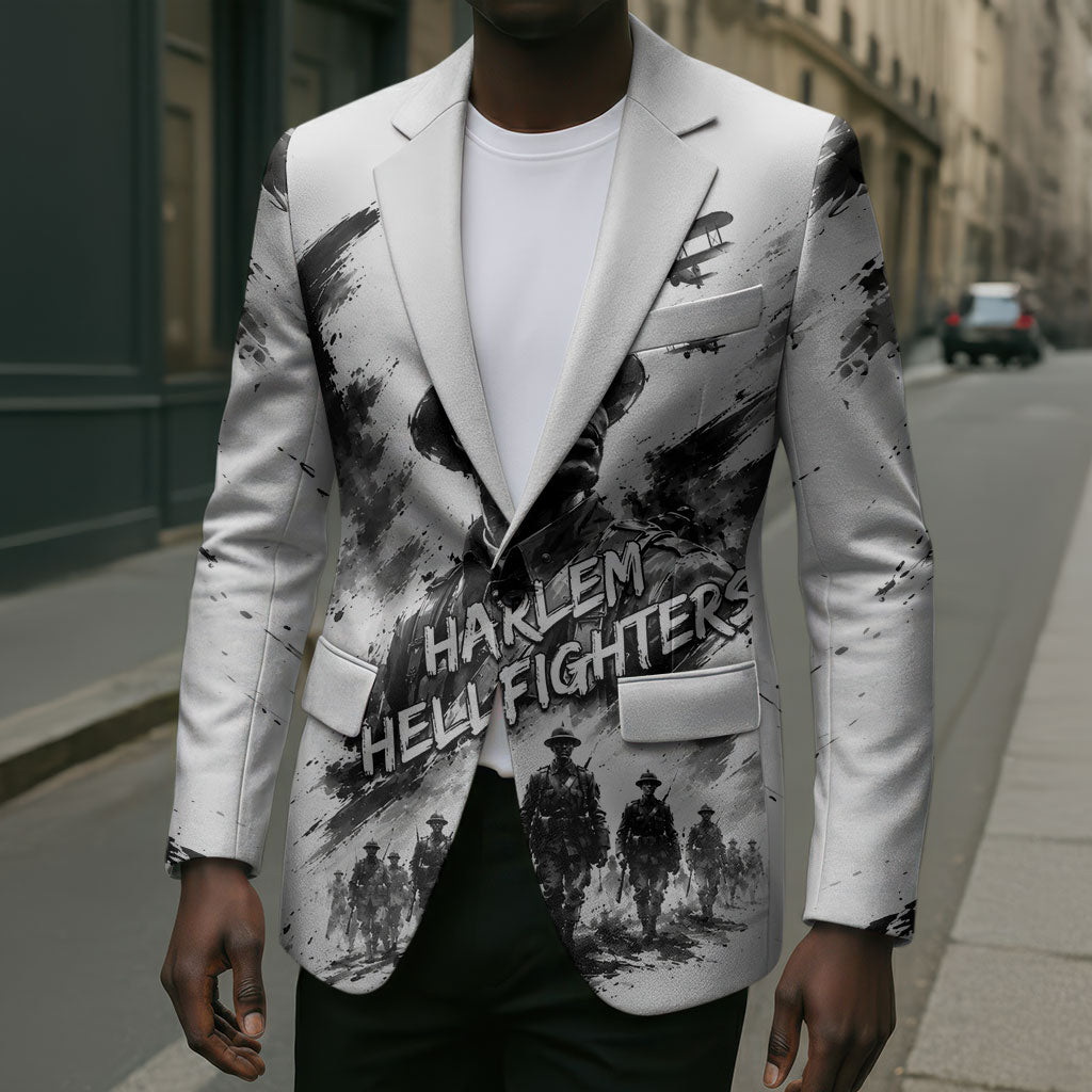 Personalized Harlem Hellfighters Blazer WWI African American Soldiers Monochrome Grunge Sketch Art