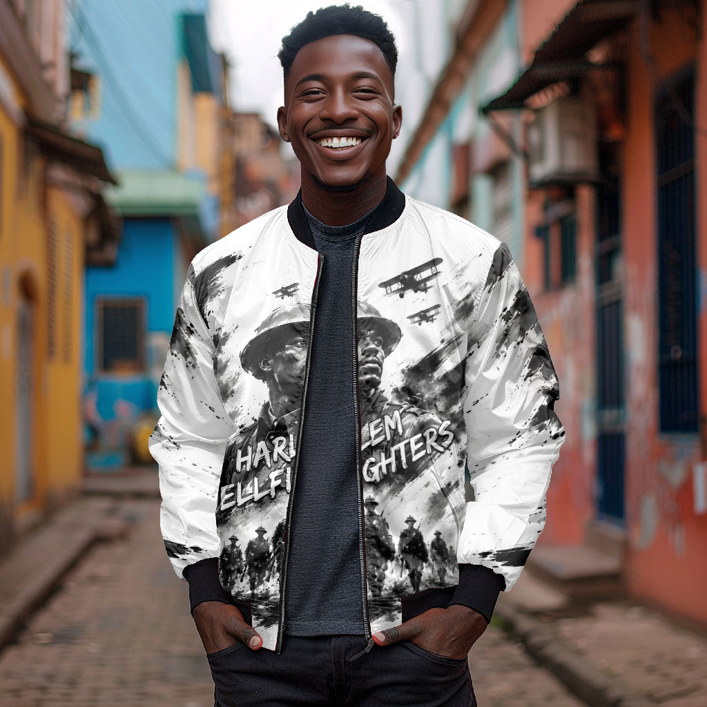 Personalized Harlem Hellfighters Bomber Jacket WWI African American Soldiers Monochrome Grunge Sketch Art