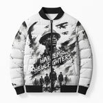Personalized Harlem Hellfighters Bomber Puffer Jacket WWI African American Soldiers Monochrome Grunge Sketch Art