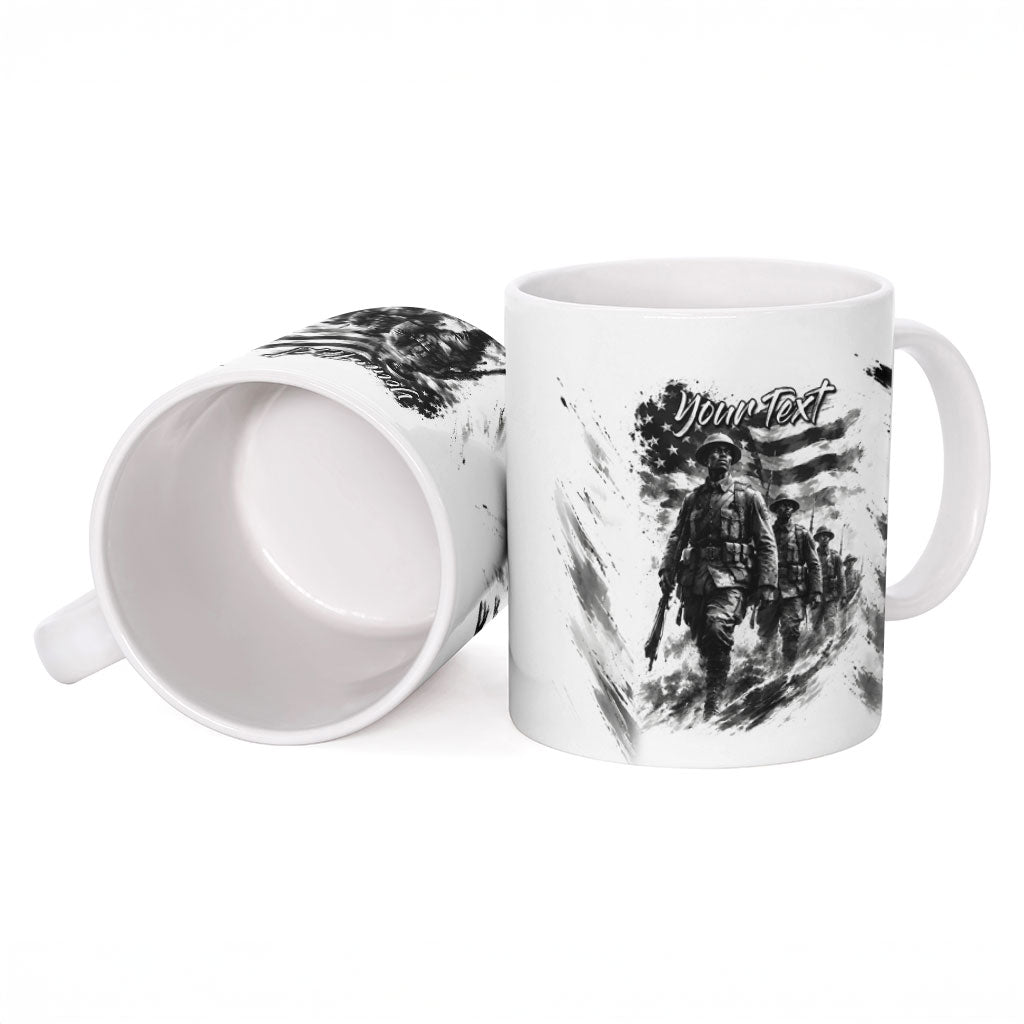 Personalized Harlem Hellfighters Ceramic Mug WWI African American Soldiers Monochrome Grunge Sketch Art