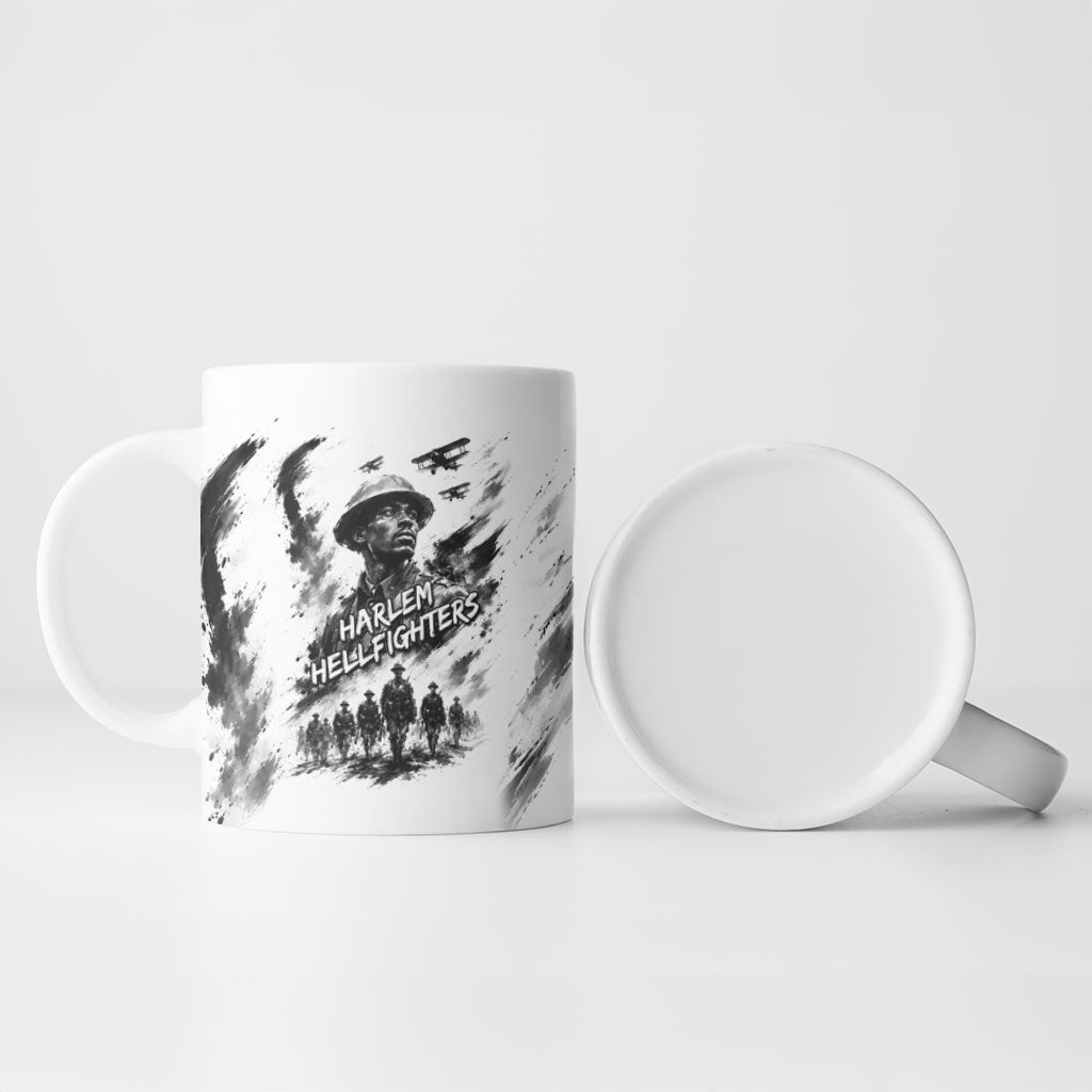 Personalized Harlem Hellfighters Ceramic Mug WWI African American Soldiers Monochrome Grunge Sketch Art