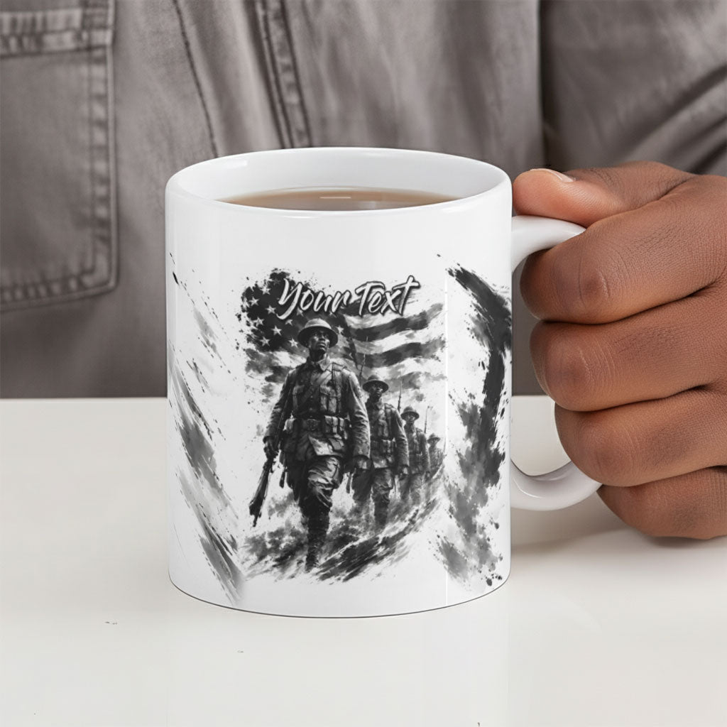 Personalized Harlem Hellfighters Ceramic Mug WWI African American Soldiers Monochrome Grunge Sketch Art