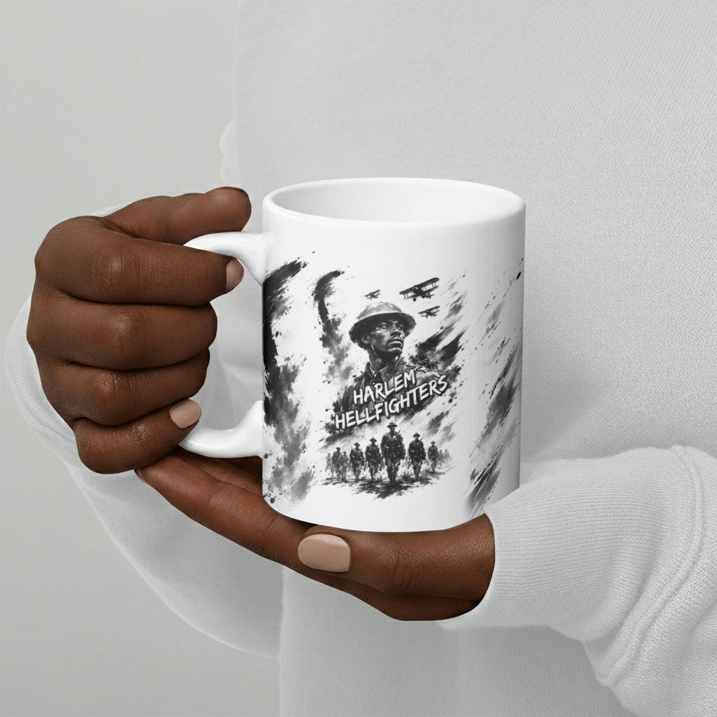 Personalized Harlem Hellfighters Ceramic Mug WWI African American Soldiers Monochrome Grunge Sketch Art