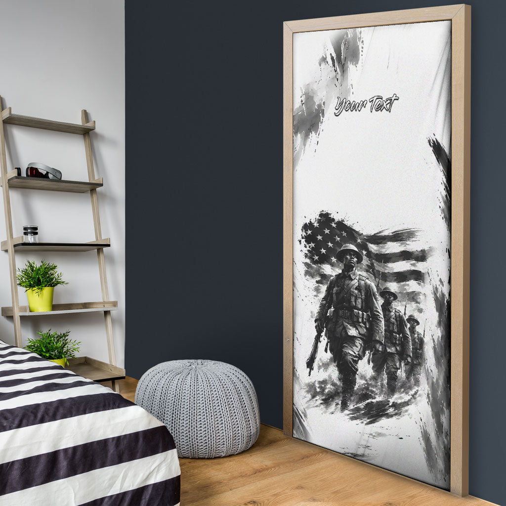 Personalized Harlem Hellfighters Door Cover WWI African American Soldiers Monochrome Grunge Sketch Art