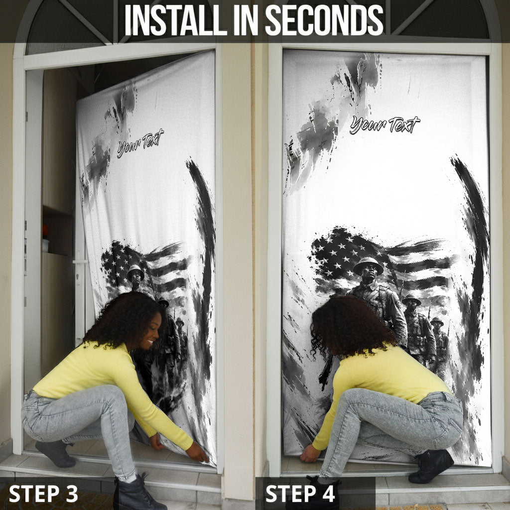 Personalized Harlem Hellfighters Door Cover WWI African American Soldiers Monochrome Grunge Sketch Art
