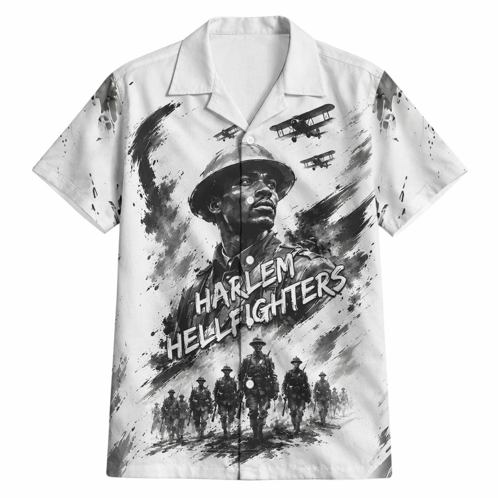 Personalized Harlem Hellfighters Hawaiian Shirt WWI African American Soldiers Monochrome Grunge Sketch Art