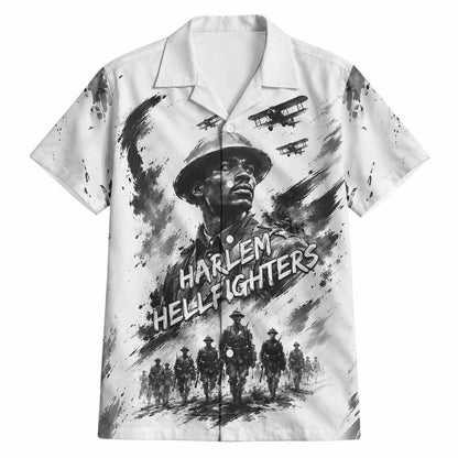 Personalized Harlem Hellfighters Hawaiian Shirt WWI African American Soldiers Monochrome Grunge Sketch Art