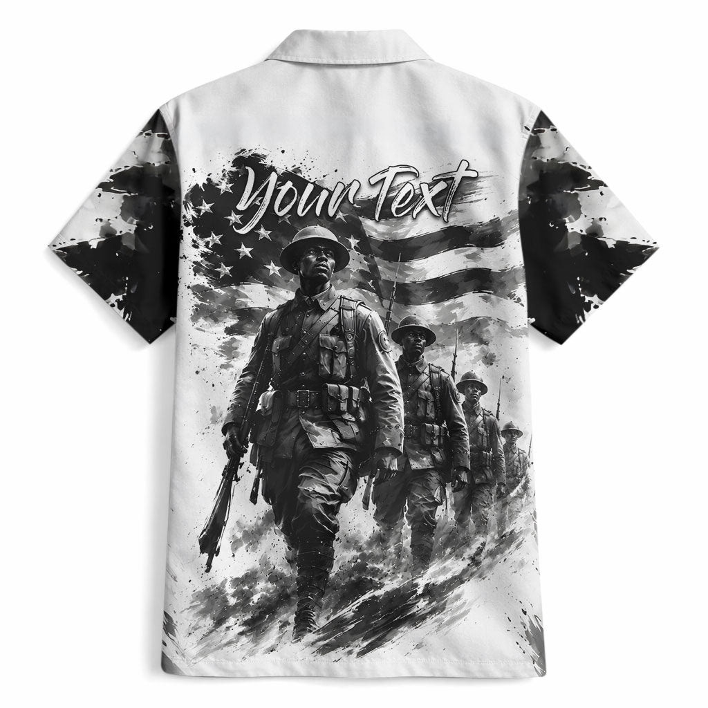 Personalized Harlem Hellfighters Hawaiian Shirt WWI African American Soldiers Monochrome Grunge Sketch Art