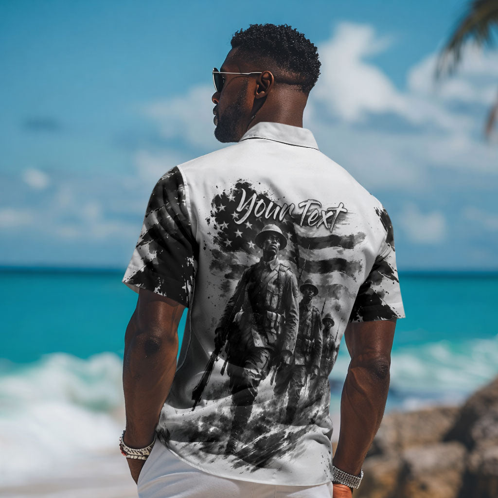 Personalized Harlem Hellfighters Hawaiian Shirt WWI African American Soldiers Monochrome Grunge Sketch Art