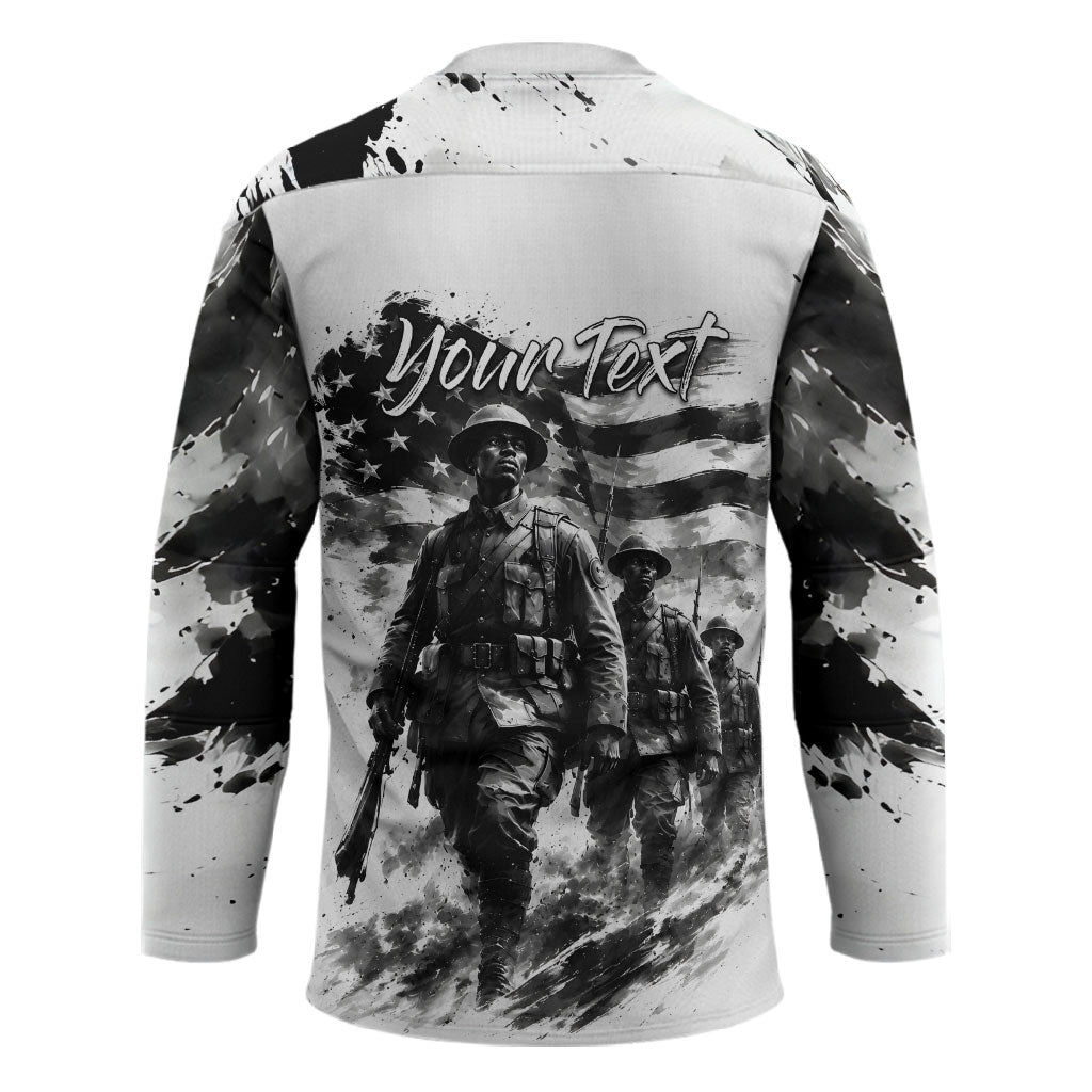 Personalized Harlem Hellfighters Hockey Jersey WWI African American Soldiers Monochrome Grunge Sketch Art