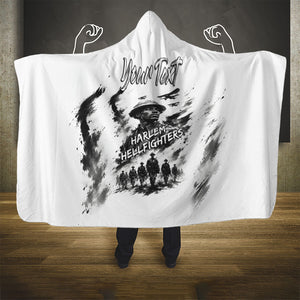Personalized Harlem Hellfighters Hooded Blanket WWI African American Soldiers Monochrome Grunge Sketch Art