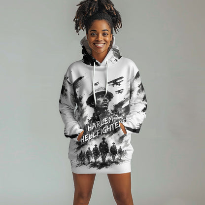 Personalized Harlem Hellfighters Hoodie Dress WWI African American Soldiers Monochrome Grunge Sketch Art