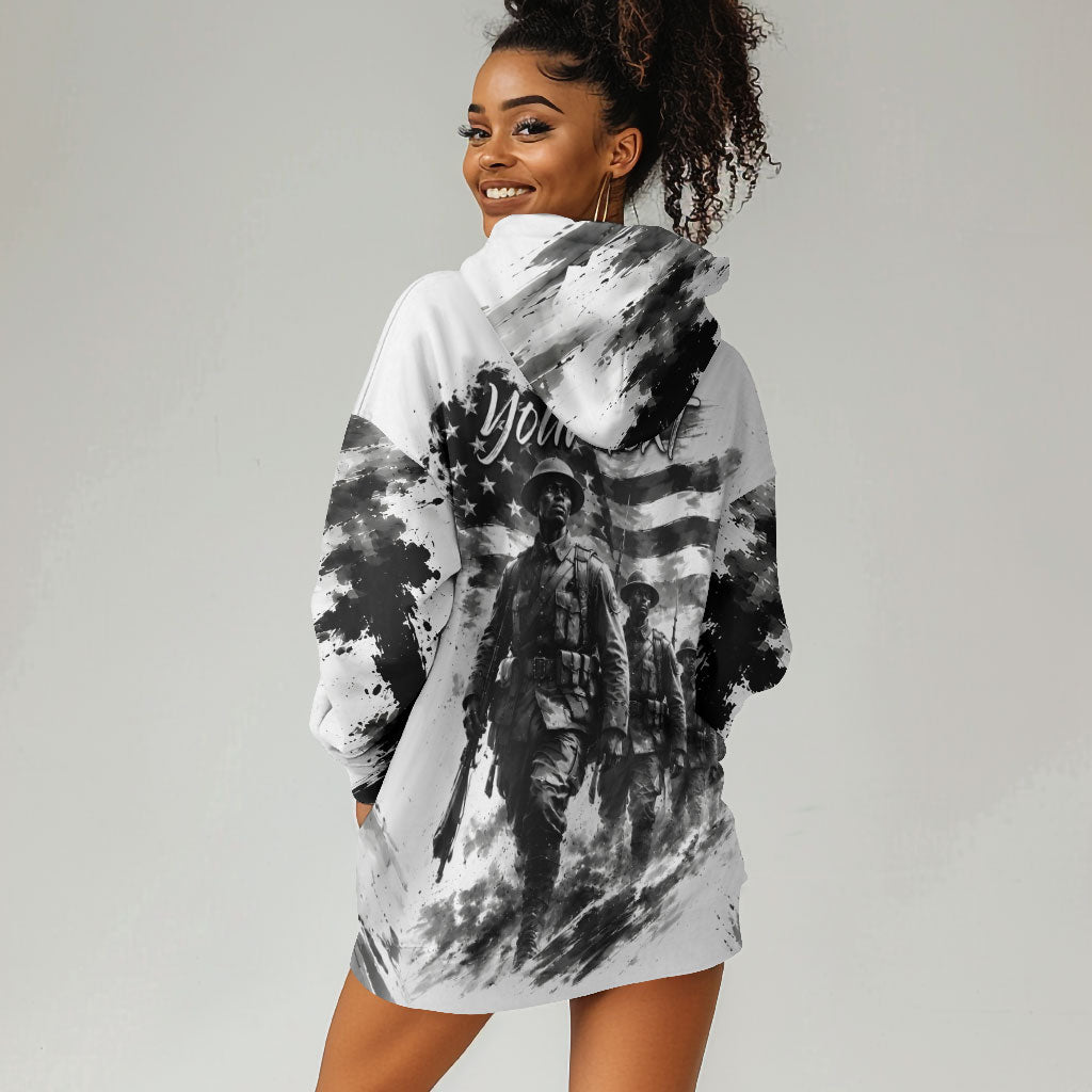 Personalized Harlem Hellfighters Hoodie Dress WWI African American Soldiers Monochrome Grunge Sketch Art
