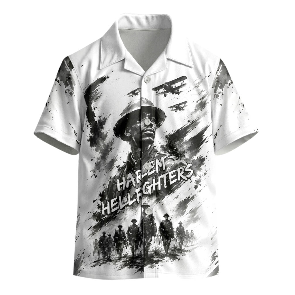 Personalized Harlem Hellfighters Kid Hawaiian Shirt WWI African American Soldiers Monochrome Grunge Sketch Art