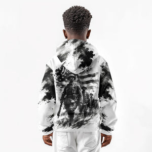 Personalized Harlem Hellfighters Kid Hoodie WWI African American Soldiers Monochrome Grunge Sketch Art