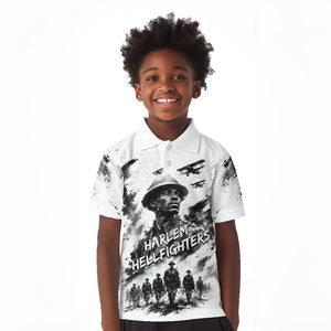 Personalized Harlem Hellfighters Kid Polo Shirt WWI African American Soldiers Monochrome Grunge Sketch Art
