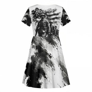 Personalized Harlem Hellfighters Kid Short Sleeve Dress WWI African American Soldiers Monochrome Grunge Sketch Art