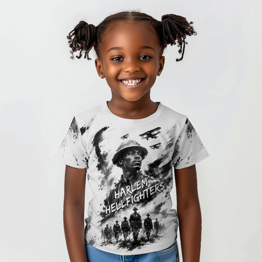 Personalized Harlem Hellfighters Kid T shirt WWI African American Soldiers Monochrome Grunge Sketch Art