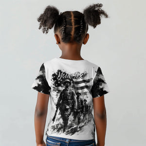 Personalized Harlem Hellfighters Kid T shirt WWI African American Soldiers Monochrome Grunge Sketch Art