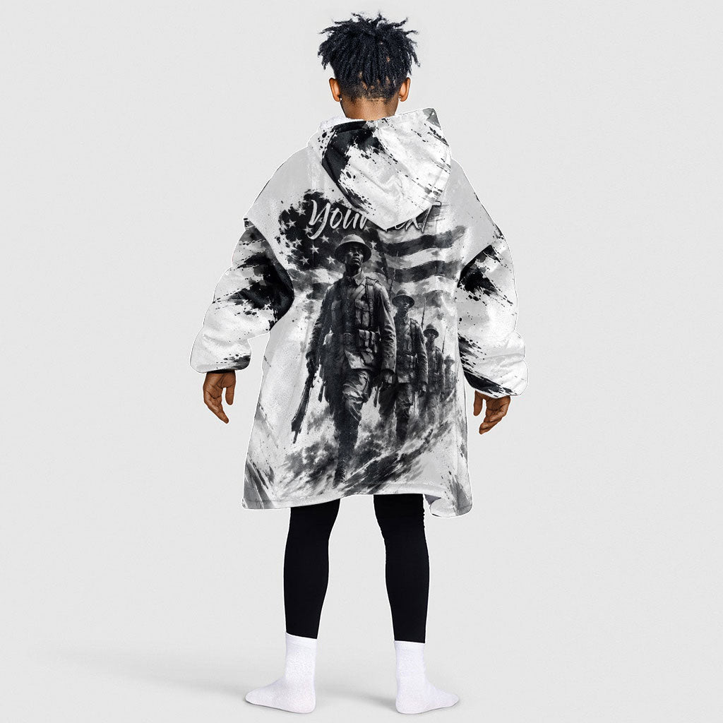 Personalized Harlem Hellfighters Kid Wearable Blanket Hoodie WWI African American Soldiers Monochrome Grunge Sketch Art