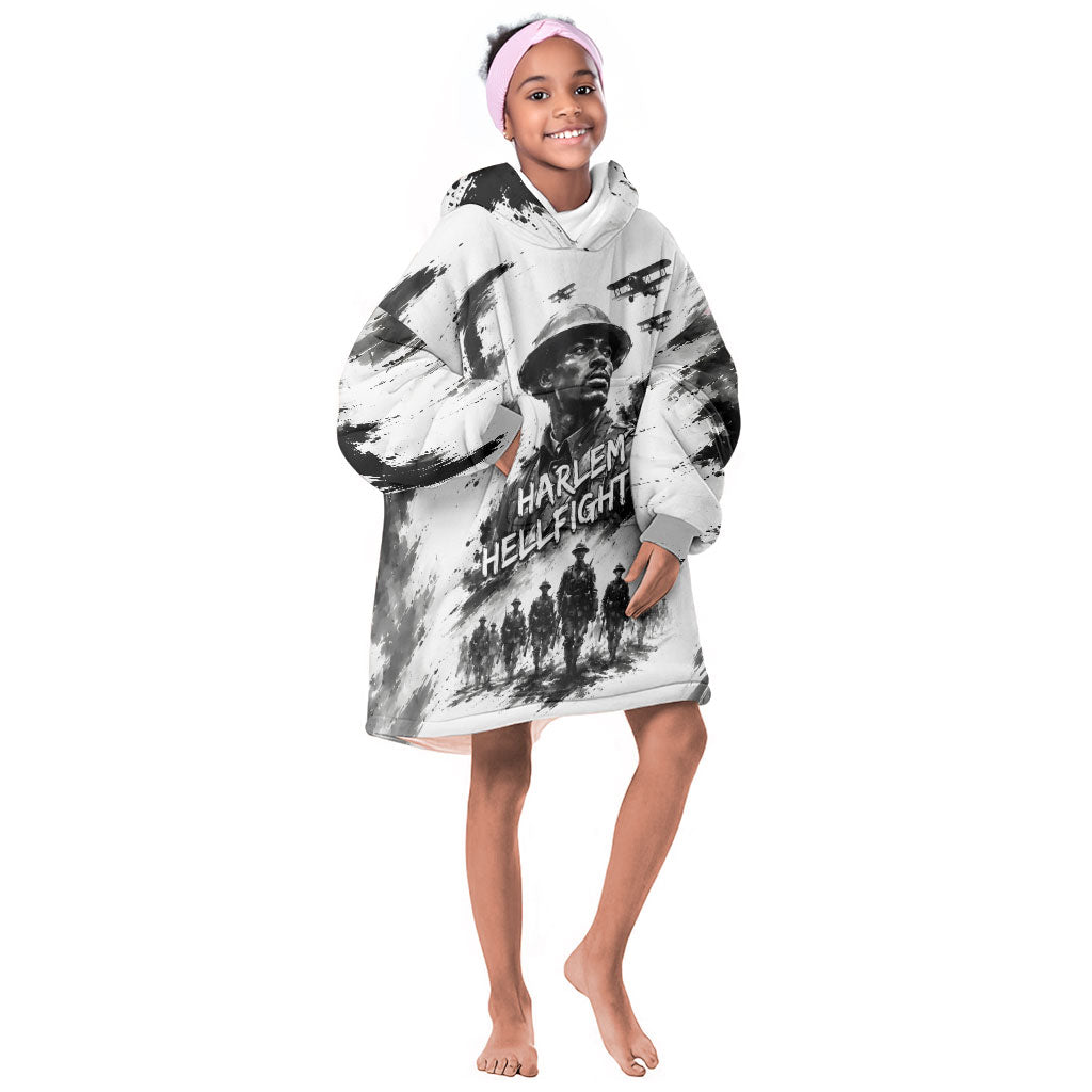 Personalized Harlem Hellfighters Kid Wearable Blanket Hoodie WWI African American Soldiers Monochrome Grunge Sketch Art