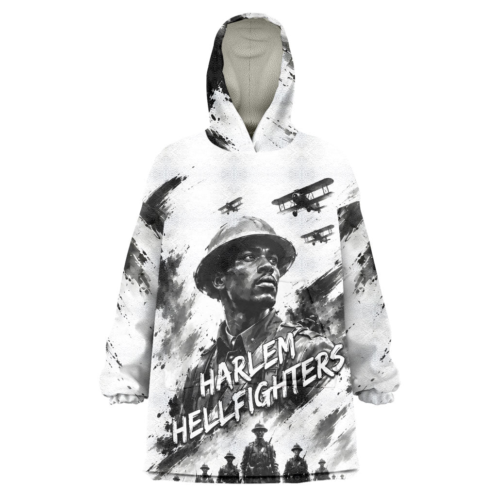 Personalized Harlem Hellfighters Kid Wearable Blanket Hoodie WWI African American Soldiers Monochrome Grunge Sketch Art
