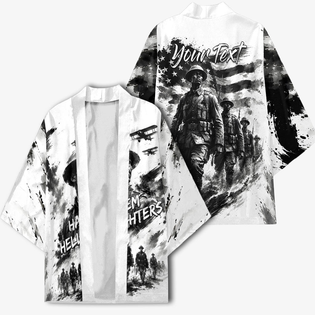 Personalized Harlem Hellfighters Kimono WWI African American Soldiers Monochrome Grunge Sketch Art