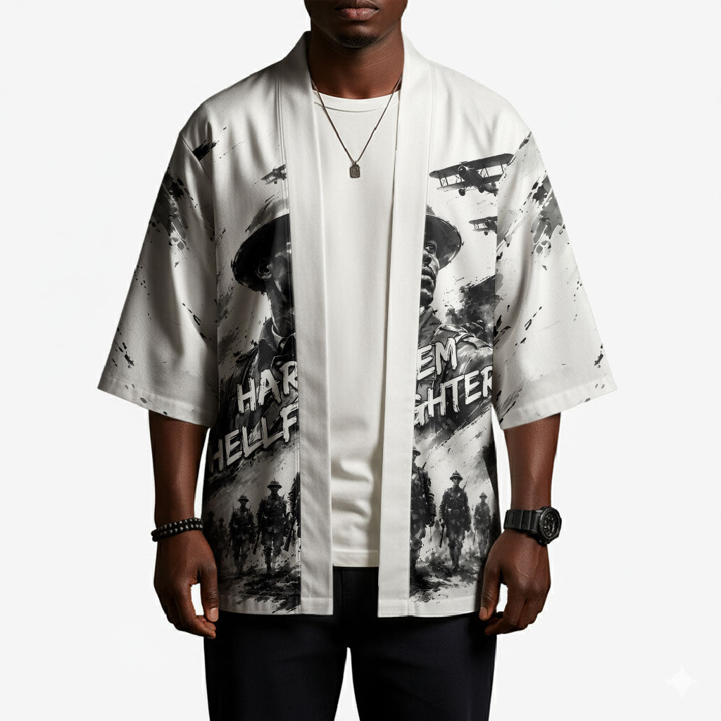 Personalized Harlem Hellfighters Kimono WWI African American Soldiers Monochrome Grunge Sketch Art