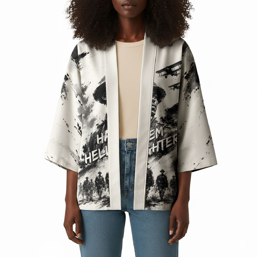 Personalized Harlem Hellfighters Kimono WWI African American Soldiers Monochrome Grunge Sketch Art