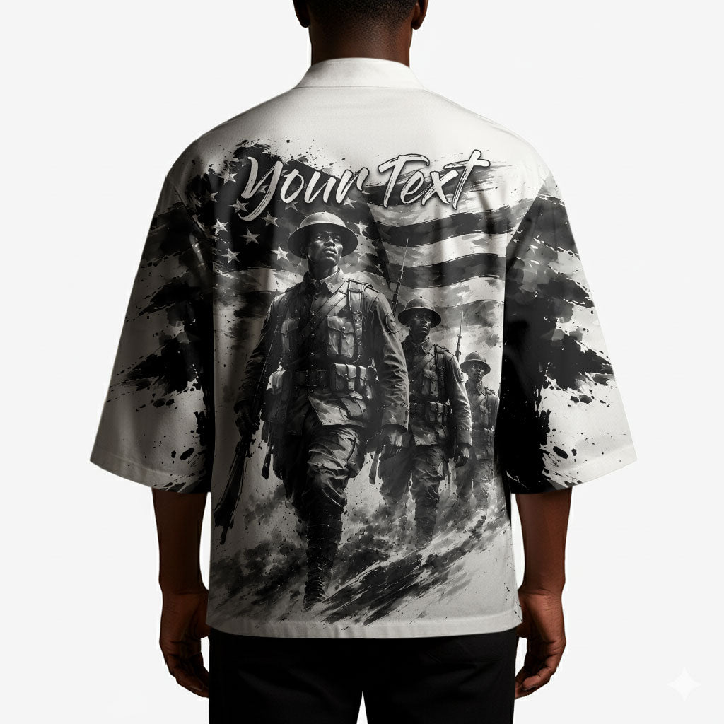 Personalized Harlem Hellfighters Kimono WWI African American Soldiers Monochrome Grunge Sketch Art
