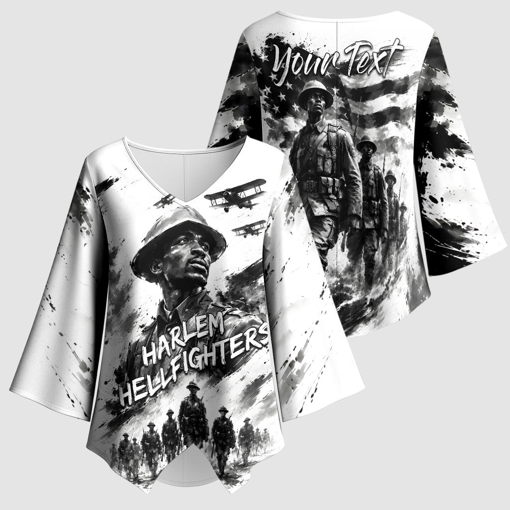 Personalized Harlem Hellfighters Kimono Sleeve Blouse WWI African American Soldiers Monochrome Grunge Sketch Art