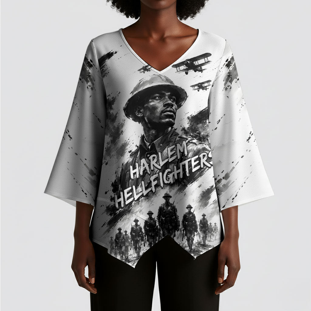 Personalized Harlem Hellfighters Kimono Sleeve Blouse WWI African American Soldiers Monochrome Grunge Sketch Art
