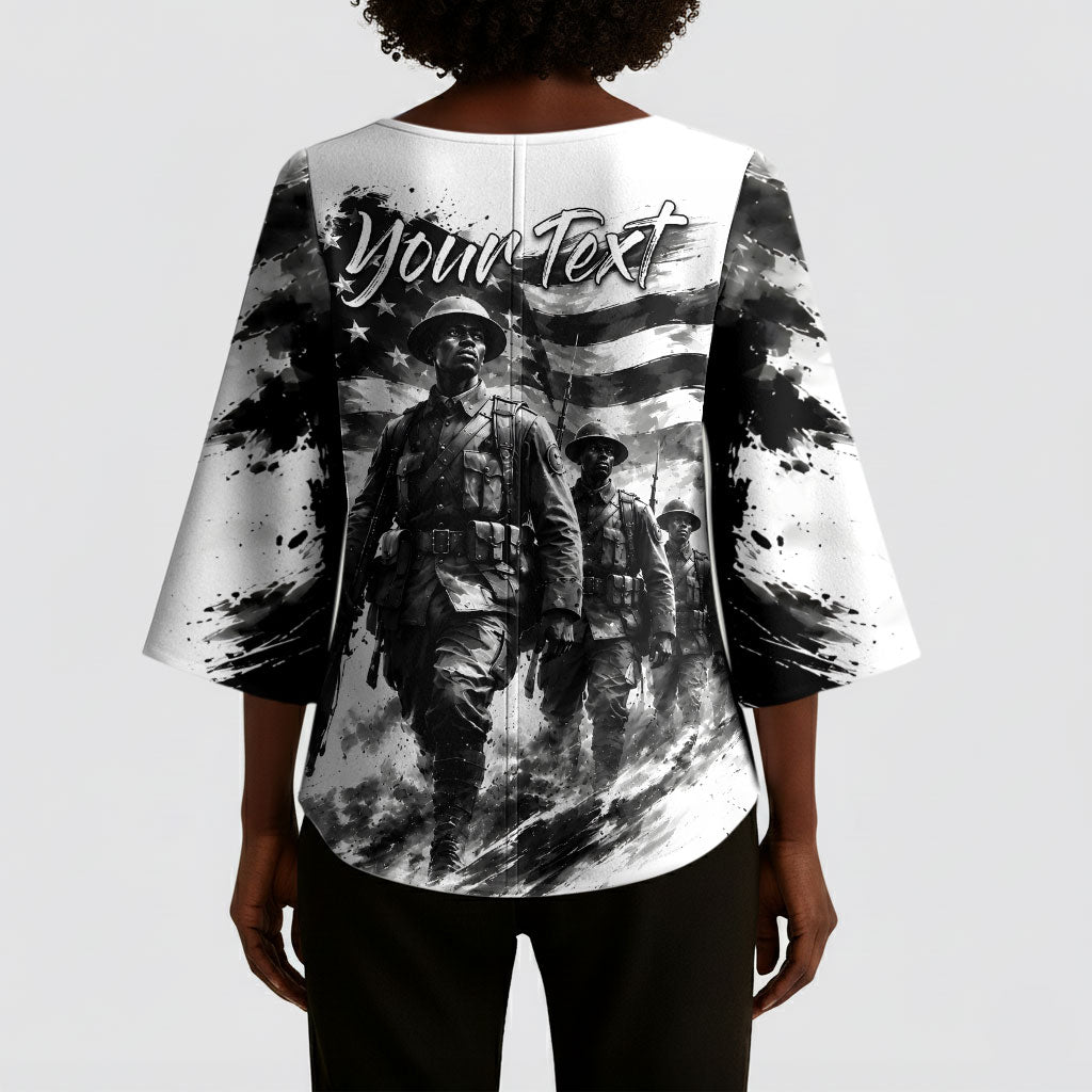 Personalized Harlem Hellfighters Kimono Sleeve Blouse WWI African American Soldiers Monochrome Grunge Sketch Art