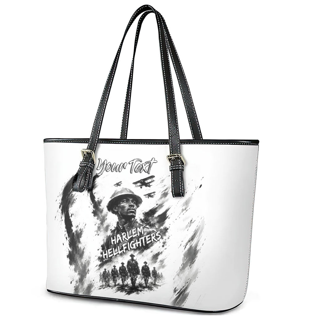 Personalized Harlem Hellfighters Leather Tote Bag WWI African American Soldiers Monochrome Grunge Sketch Art
