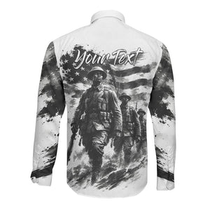 Personalized Harlem Hellfighters Long Sleeve Button Shirt WWI African American Soldiers Monochrome Grunge Sketch Art