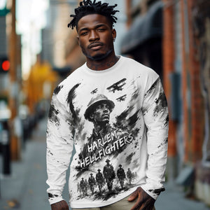 Personalized Harlem Hellfighters Long Sleeve Shirt WWI African American Soldiers Monochrome Grunge Sketch Art